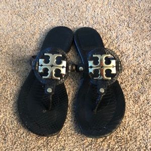 Tory Burch black snake skin sandals
